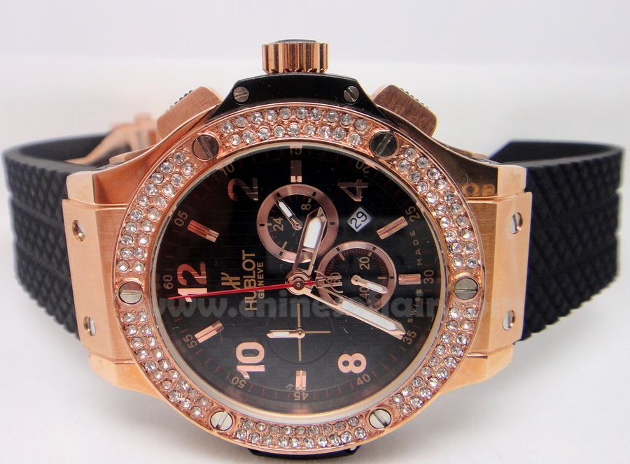 Hublot BIG BANG RED GOLD DIAMONDS Gold Case w/Black Face